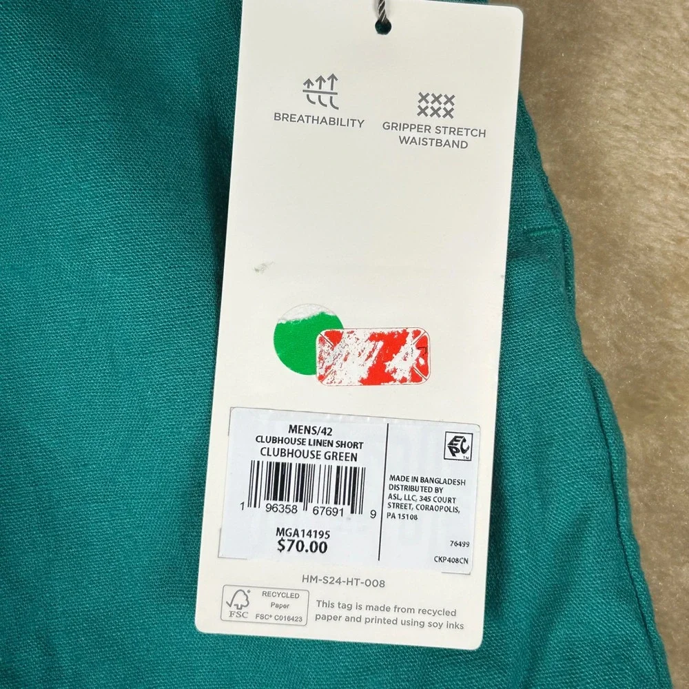 Walter Hagen Mens 42 Clubhouse Linen Golf Shorts Green Flat Front 9 Inseam NEW
